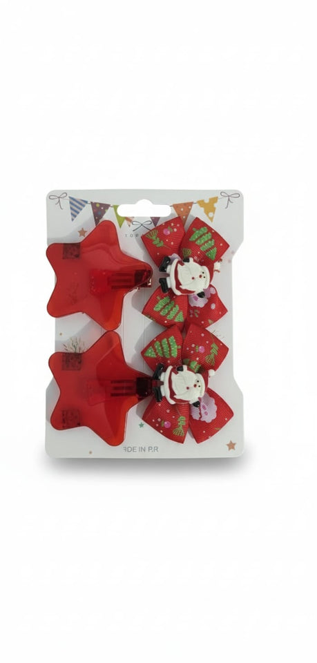 Set di accessori natalizi per bambini: fiocchi per capelli di Babbo Natale e occhiali a forma di stella rossa
