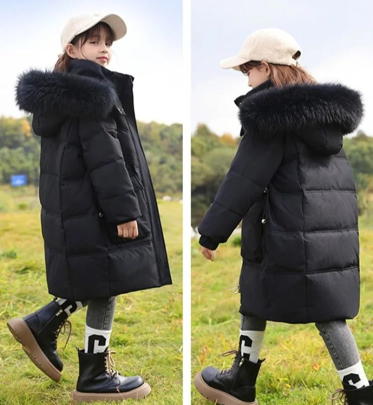 New 2025 Winter Girls' Thermal Insulated Down Jacket - Trendy Stylish Mid-Length Winter Coat for Kids, Warmth & Fashion Combo