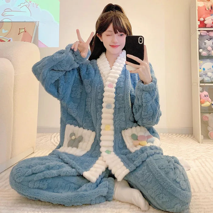 Cardigan lungo invernale da donna con motivo floreale ritagliato, comodo pigiama da casa, taglie forti, scollo a V, manica lunga