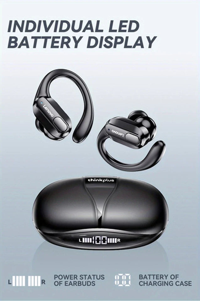 Cuffie wireless Lenovo XT80, auricolari Bluetooth 5.3, con microfono, controllo tramite pulsante, riduzione del rumore, ganci auricolari, cuffie impermeabili