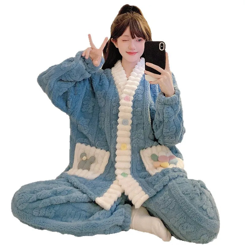 Cardigan lungo invernale da donna con motivo floreale ritagliato, comodo pigiama da casa, taglie forti, scollo a V, manica lunga