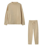 Completo sportivo da donna in tinta unita, casual, alla moda, con maniche lunghe, pantaloni larghi e stile streetwear.