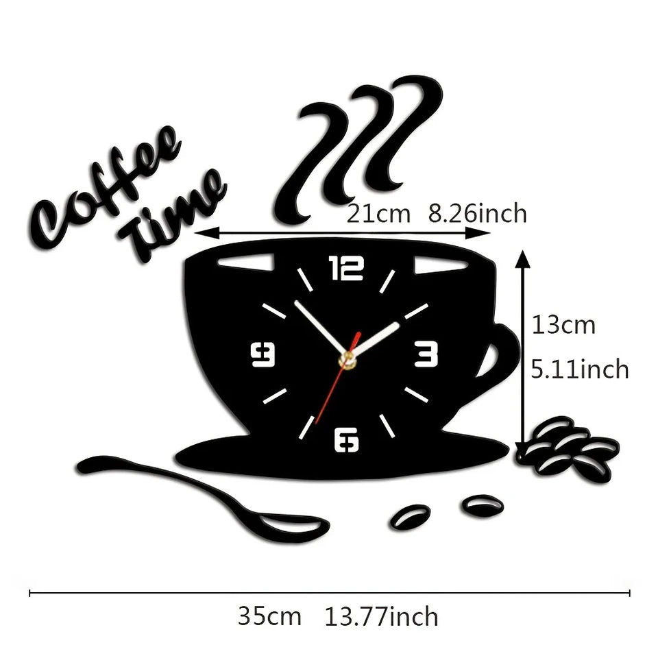 Coffee Cup Wall Stickers Creative Diy Acrylic Mirror Wall Clock Simple Home Decoration Mute Quartz Clock Without Battery