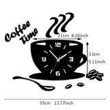 Coffee Cup Wall Stickers Creative Diy Acrylic Mirror Wall Clock Simple Home Decoration Mute Quartz Clock Without Battery