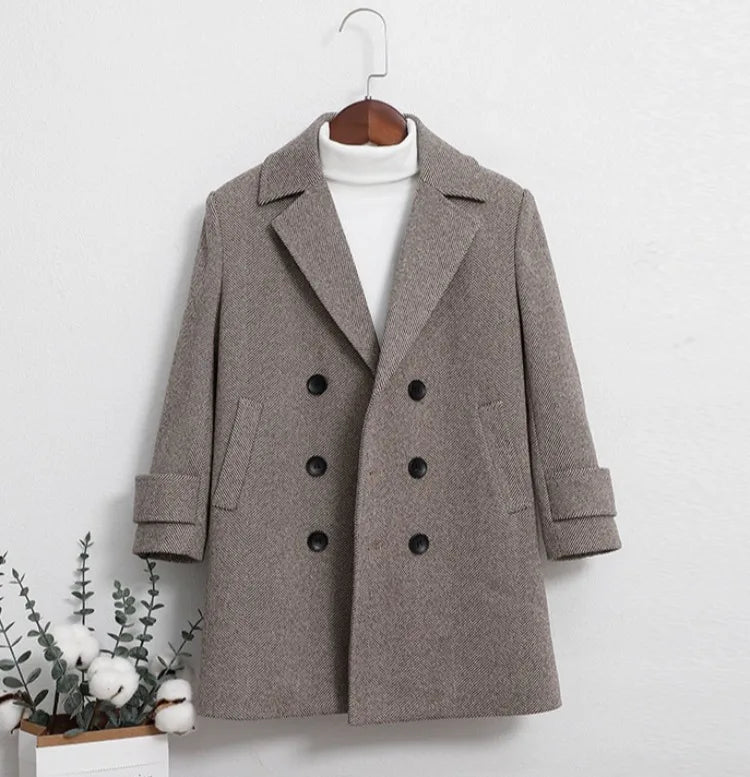 Kids Boy's Autumn Winter Quilted Wool Coat Mid Weight Trench Coat British Style Warmth Cold Resistance