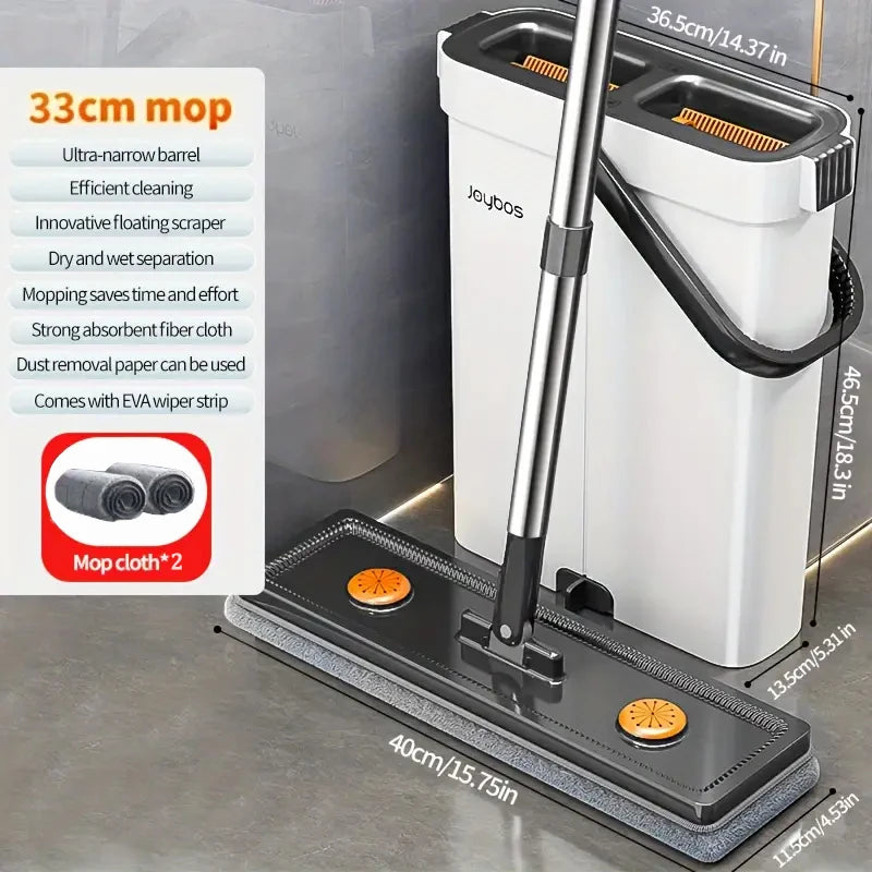 JOYBOS Spin Hand Free Flat Barrel 33cm Mop With Bucket 360 Complete Cleaning System With Dual Chamber Washable Floor House Mops