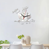 Coffee Cup Wall Stickers Creative Diy Acrylic Mirror Wall Clock Simple Home Decoration Mute Quartz Clock Without Battery