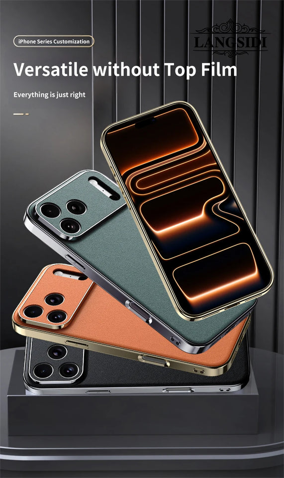 Custodia in pelle di lusso per iPhone 17 16 15 14 Pro Max Air 17Pro 16Pro con protezione completa dell'obiettivo e cover posteriore