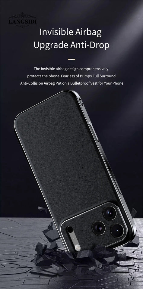 Custodia in pelle di lusso per iPhone 17 16 15 14 Pro Max Air 17Pro 16Pro con protezione completa dell'obiettivo e cover posteriore