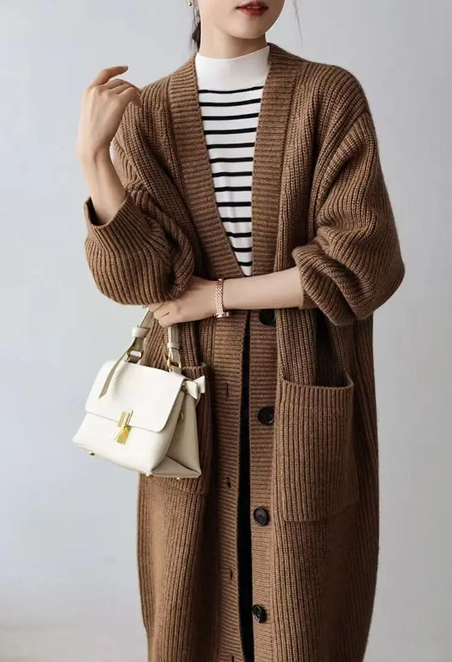 Cardigan giapponese da donna in maglia, di media e lunga lunghezza, in autunno e inverno, retrò, ampio e spesso, per capispalla