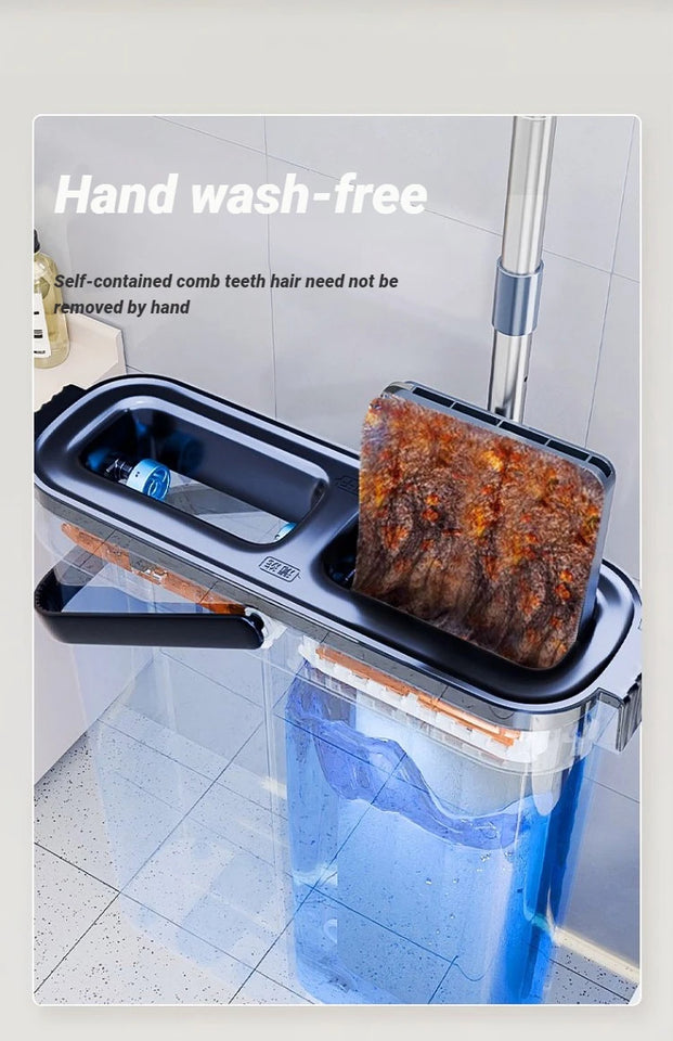 JOYBOS Spin Hand Free Flat Barrel 33cm Mop With Bucket 360 Complete Cleaning System With Dual Chamber Washable Floor House Mops