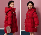 Girls' 2025 New Winter Coat Down-Filled Hooded Mid-Length Cotton Jacket Stylish Casual Kids' Thermal Wear Outerwear Trendy