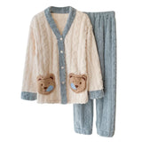 Camicia da notte premaman in flanella spessa, stile autunno inverno, cardigan per l'allattamento, manica lunga, pantaloni lunghi, calda camicia da notte per l'allattamento