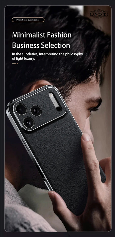 Custodia in pelle di lusso per iPhone 17 16 15 14 Pro Max Air 17Pro 16Pro con protezione completa dell'obiettivo e cover posteriore