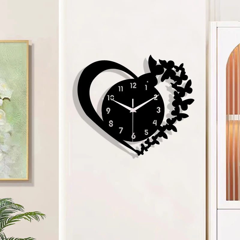 Heart shaped frameless design acrylic silent clock living room bedroom home decoration Mother's Day New Year Easter gift