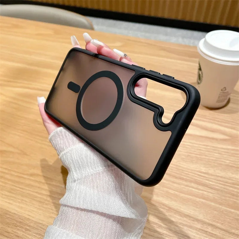 Nuova custodia di lusso opaca traslucida per telefono aziendale per Samsung Galaxy S25 S24 Ultra S23 S22 Plus S20 S21 FE con custodia magnetica Magsafe