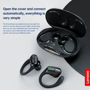 Cuffie wireless Lenovo XT80, auricolari Bluetooth 5.3, con microfono, controllo tramite pulsante, riduzione del rumore, ganci auricolari, cuffie impermeabili