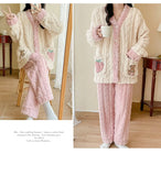 Camicia da notte premaman in flanella spessa, stile autunno inverno, cardigan per l'allattamento, manica lunga, pantaloni lunghi, calda camicia da notte per l'allattamento