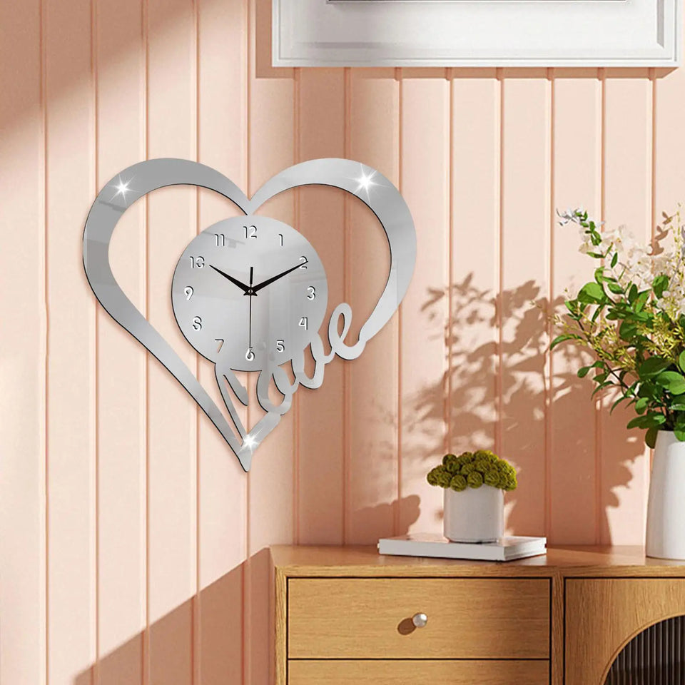 Heart Shaped Wall Clock Modern Bathroom Bedroom Housewarming Silent Movement
