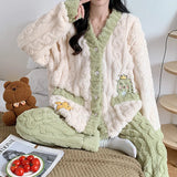 Camicia da notte premaman in flanella spessa, stile autunno inverno, cardigan per l'allattamento, manica lunga, pantaloni lunghi, calda camicia da notte per l'allattamento