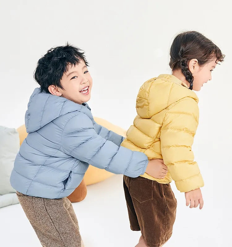Fall and Winter Children's Light Paragraph down Jacket Children's Jacket New Boys and Girls Big Boy Hooded White Duck down Jacke