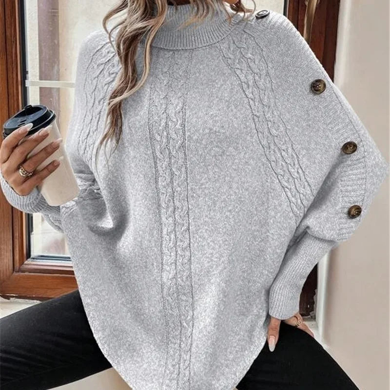 New Autumn Winter Women's Twisted Sweater Turtleneck Button Bat-sleeve Design Sense Streetwear Pullover Women Personality Top