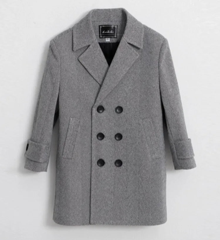 Kids Boy's Autumn Winter Quilted Wool Coat Mid Weight Trench Coat British Style Warmth Cold Resistance