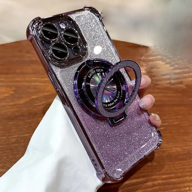 Custodia per iPhone 17 16 15 14 13 12 11 Pro Max Plus 17Air Luxury per Magsafe Glitter Placcatura Protezione Lente Supporto Magnetico Cover