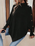 New Autumn Winter Women's Twisted Sweater Turtleneck Button Bat-sleeve Design Sense Streetwear Pullover Women Personality Top