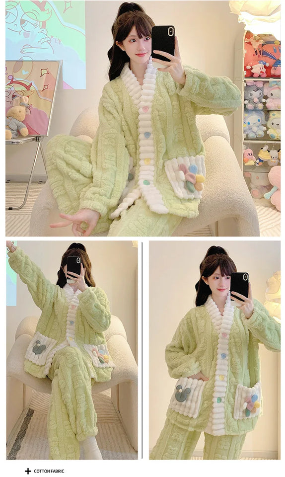 Cardigan lungo invernale da donna con motivo floreale ritagliato, comodo pigiama da casa, taglie forti, scollo a V, manica lunga