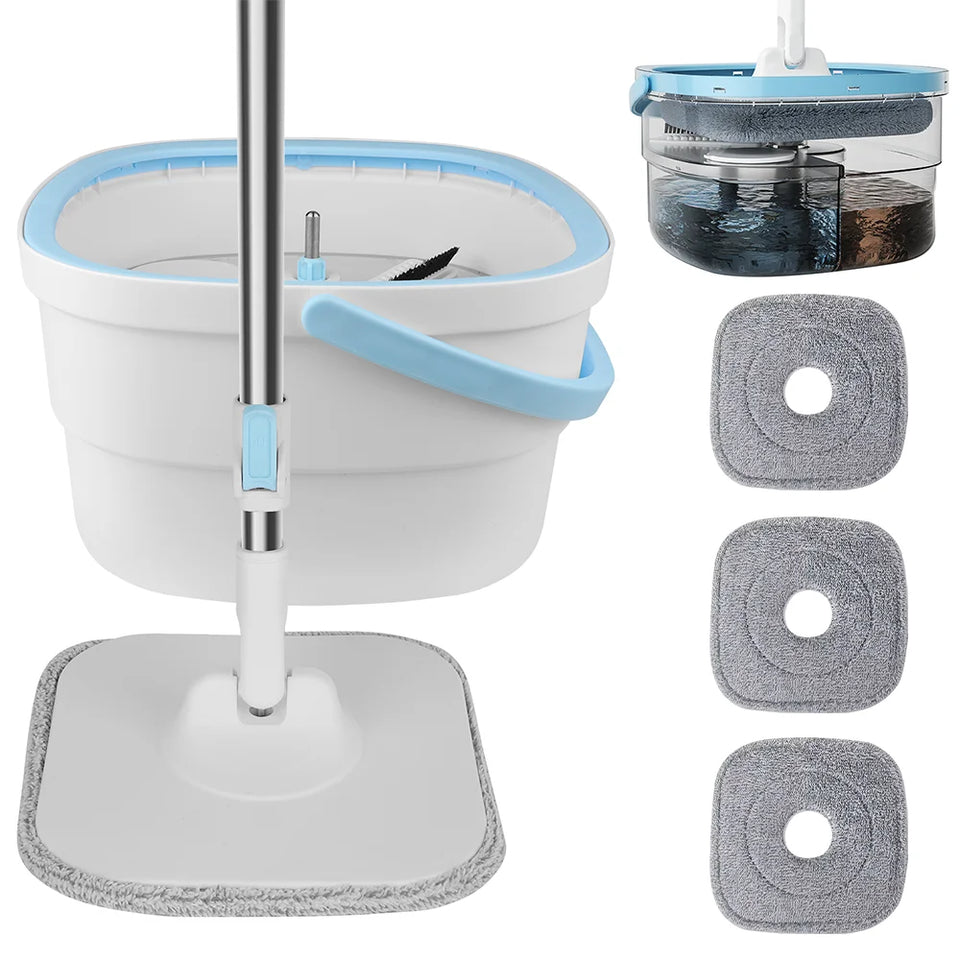 Spin Mop Bucket 3 Microfiber Refills Household Cleaning Automatic Spin Mop Hand-Free Automatic Dehydration Mop for Home Cleaning