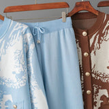 SINGREINY Set da 2 pezzi da donna in maglia jacquard invernale con monopetto e pantaloni lunghi a gamba larga, casual e sportivi