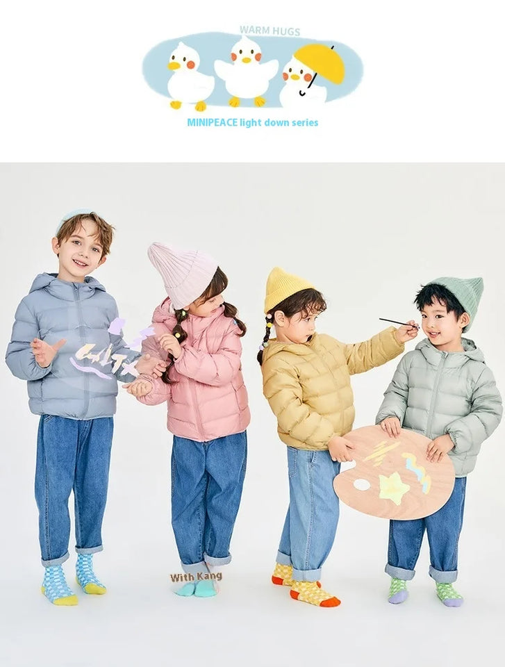 Fall and Winter Children's Light Paragraph down Jacket Children's Jacket New Boys and Girls Big Boy Hooded White Duck down Jacke