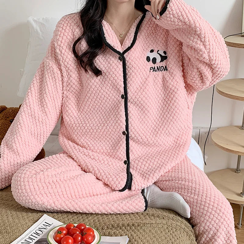 Camicia da notte premaman in flanella spessa, stile autunno inverno, cardigan per l'allattamento, manica lunga, pantaloni lunghi, calda camicia da notte per l'allattamento