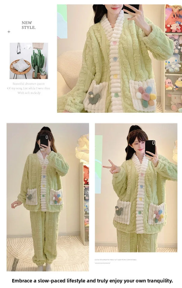 Cardigan lungo invernale da donna con motivo floreale ritagliato, comodo pigiama da casa, taglie forti, scollo a V, manica lunga