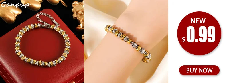 Bracciale rigido a catena color oro e argento GANPUP in acciaio inossidabile 316L per donna e uomo, alla moda, con trama, impermeabile