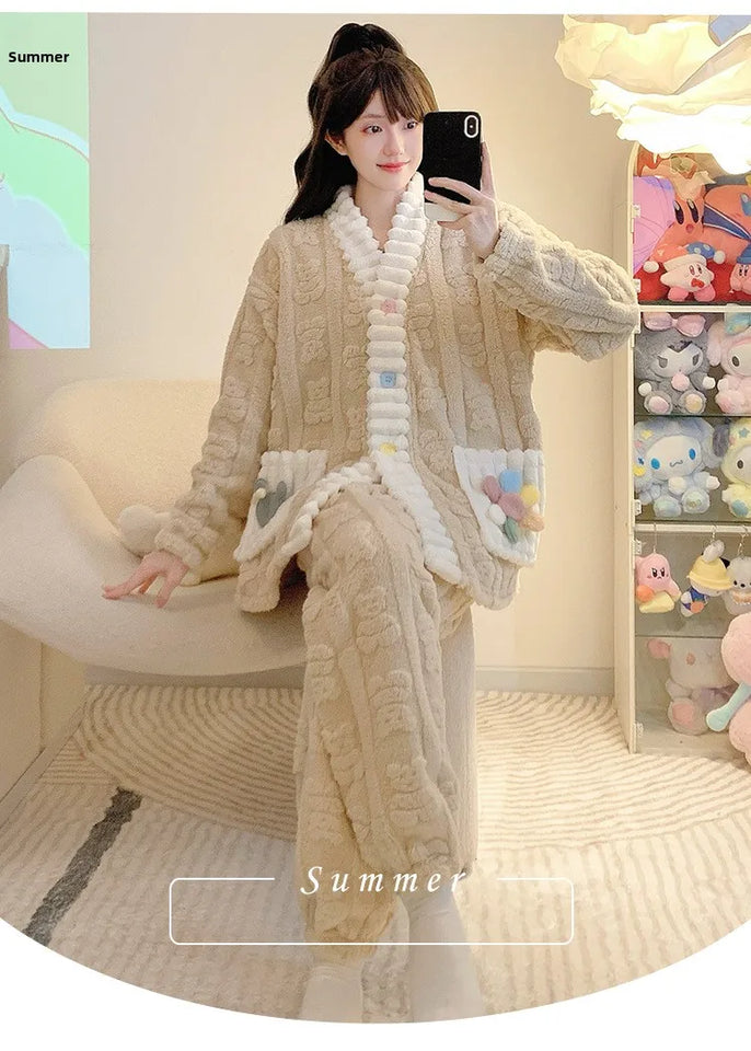 Cardigan lungo invernale da donna con motivo floreale ritagliato, comodo pigiama da casa, taglie forti, scollo a V, manica lunga