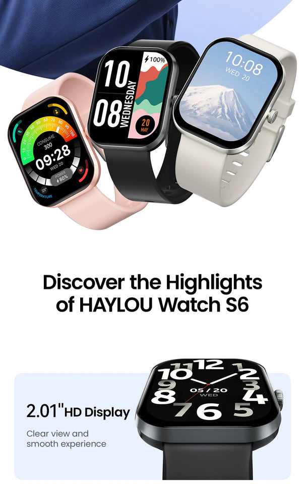 HAYLOU Watch S6 Smartwatch con display HD da 2,01", Bluetooth, chiamate vocali, IP68, impermeabile, monitoraggio del fitness