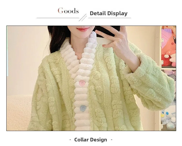 Cardigan lungo invernale da donna con motivo floreale ritagliato, comodo pigiama da casa, taglie forti, scollo a V, manica lunga