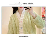 Cardigan lungo invernale da donna con motivo floreale ritagliato, comodo pigiama da casa, taglie forti, scollo a V, manica lunga