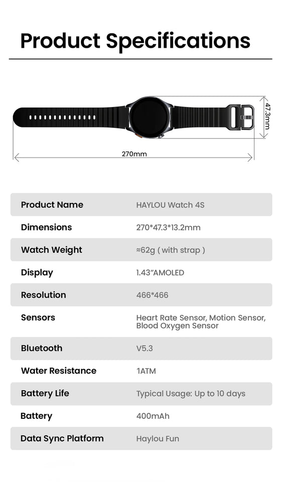 HAYLOU Watch 4S GPS Smartwatch Display AMOLED HD da 1,43", 5 Posizionamento GPS satellitare, 120+ Modalità di allenamento, Sport Fitness Smart Watch