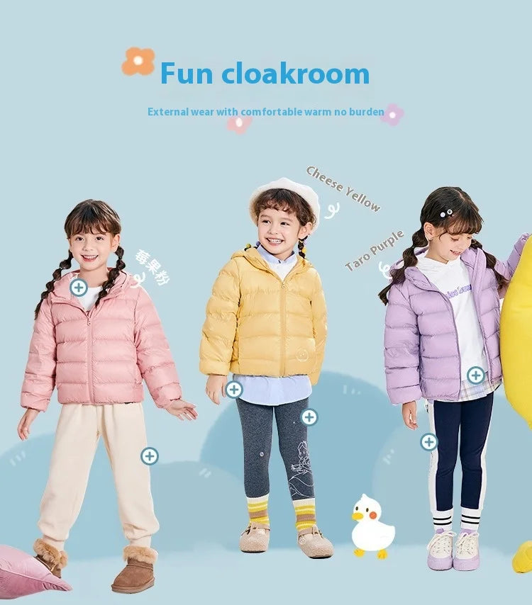 Fall and Winter Children's Light Paragraph down Jacket Children's Jacket New Boys and Girls Big Boy Hooded White Duck down Jacke