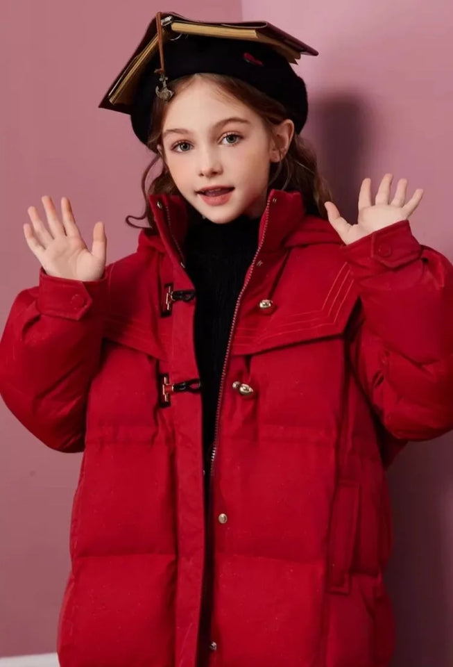 Girls' 2025 New Winter Coat Down-Filled Hooded Mid-Length Cotton Jacket Stylish Casual Kids' Thermal Wear Outerwear Trendy