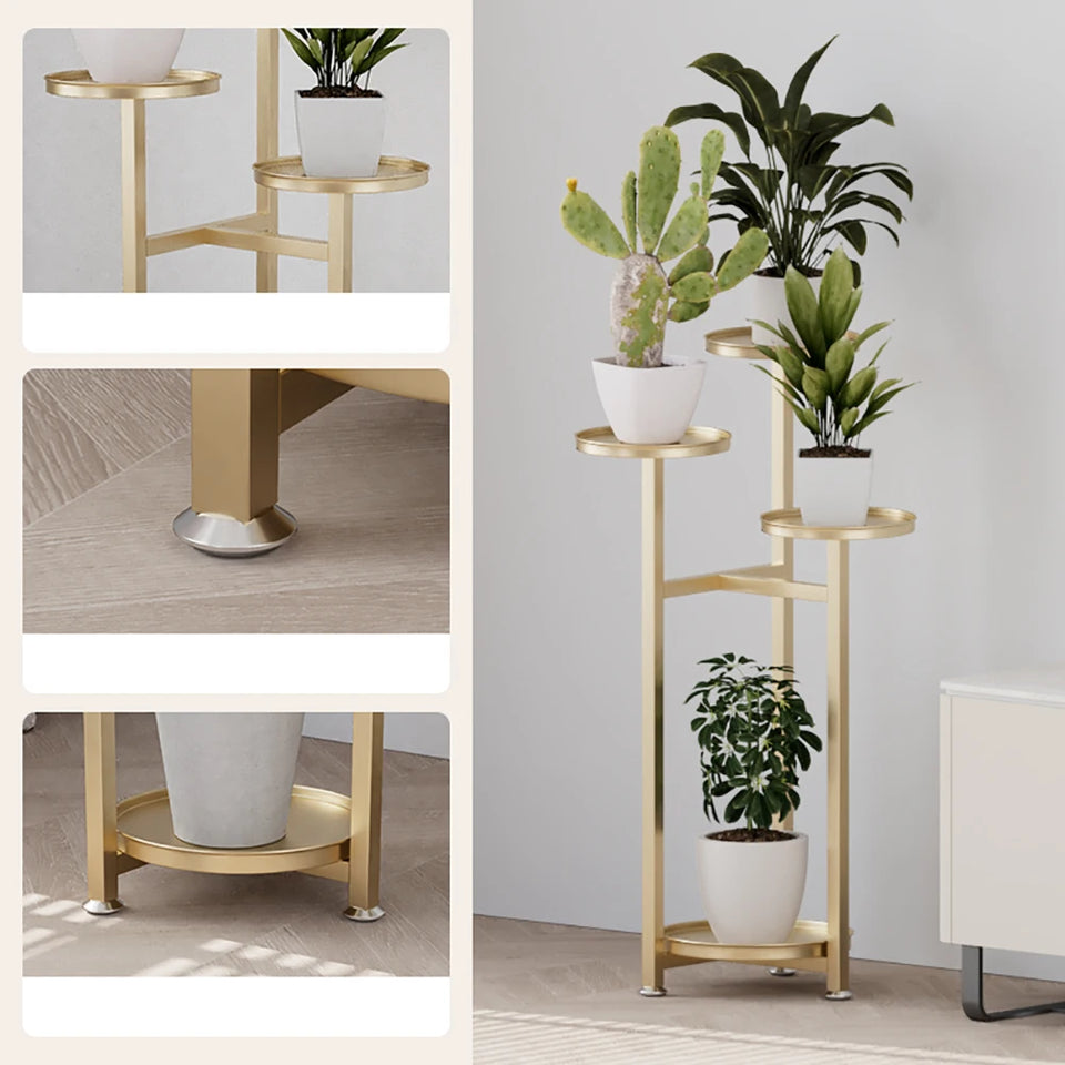 Supporto per piante a più livelli per interni, supporti per fioriere angolari in metallo multistrato con piedini antiscivolo, ripiano alto per fioriere per ufficio domestico