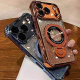 Supporto ad anello glitterato per custodia Magsafe per iPhone 14 15 16 17 Pro Max Plus 13 12 11 Air, pellicola protettiva per fotocamera sfumata