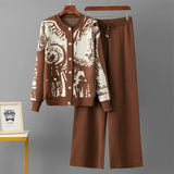 SINGREINY Set da 2 pezzi da donna in maglia jacquard invernale con monopetto e pantaloni lunghi a gamba larga, casual e sportivi