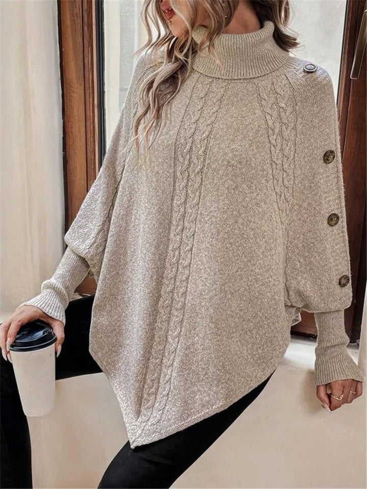 New Autumn Winter Women's Twisted Sweater Turtleneck Button Bat-sleeve Design Sense Streetwear Pullover Women Personality Top