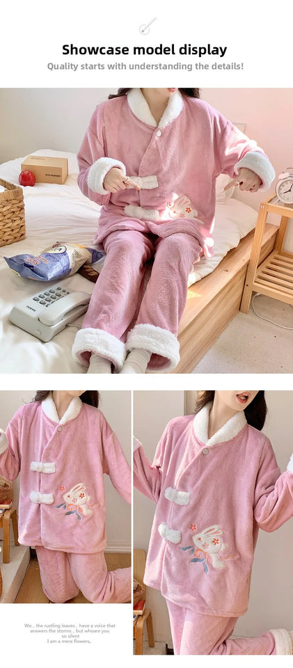 Completo post-parto in flanella spessa, autunno inverno, nuovo stile, camicia da notte premaman, vestiti caldi per l'allattamento, maniche lunghe, pantaloni lunghi