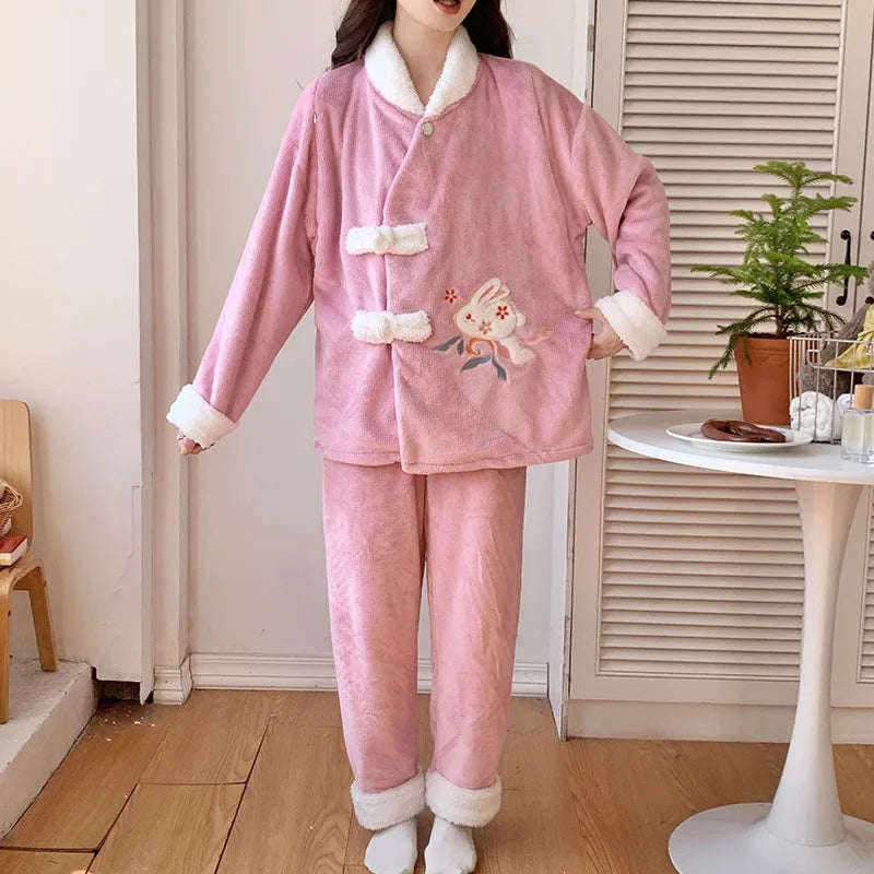 Completo post-parto in flanella spessa, autunno inverno, nuovo stile, camicia da notte premaman, vestiti caldi per l'allattamento, maniche lunghe, pantaloni lunghi