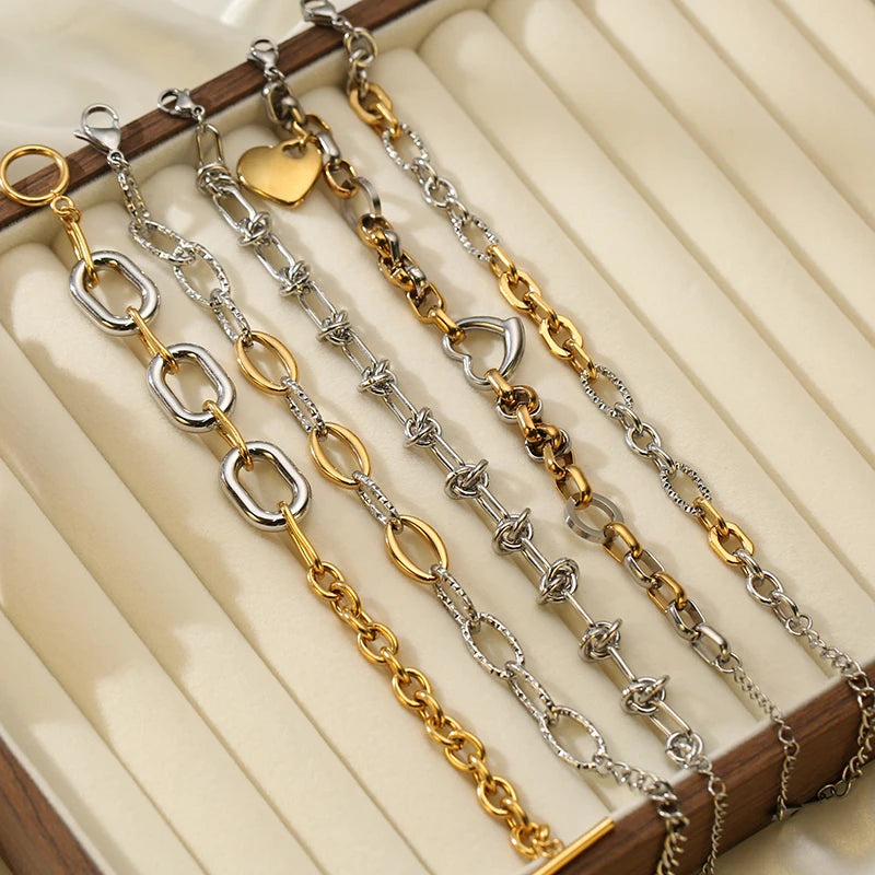 Bracciale rigido a catena color oro e argento GANPUP in acciaio inossidabile 316L per donna e uomo, alla moda, con trama, impermeabile